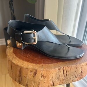Michael Kors size 8 Black Leather Sandals with Gold Buckle